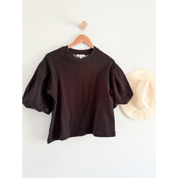 Madewell | NWT | Puff-Sleeve Sweatshirt Tee in Jet Black | Sz XXS - Picture 2 of 8